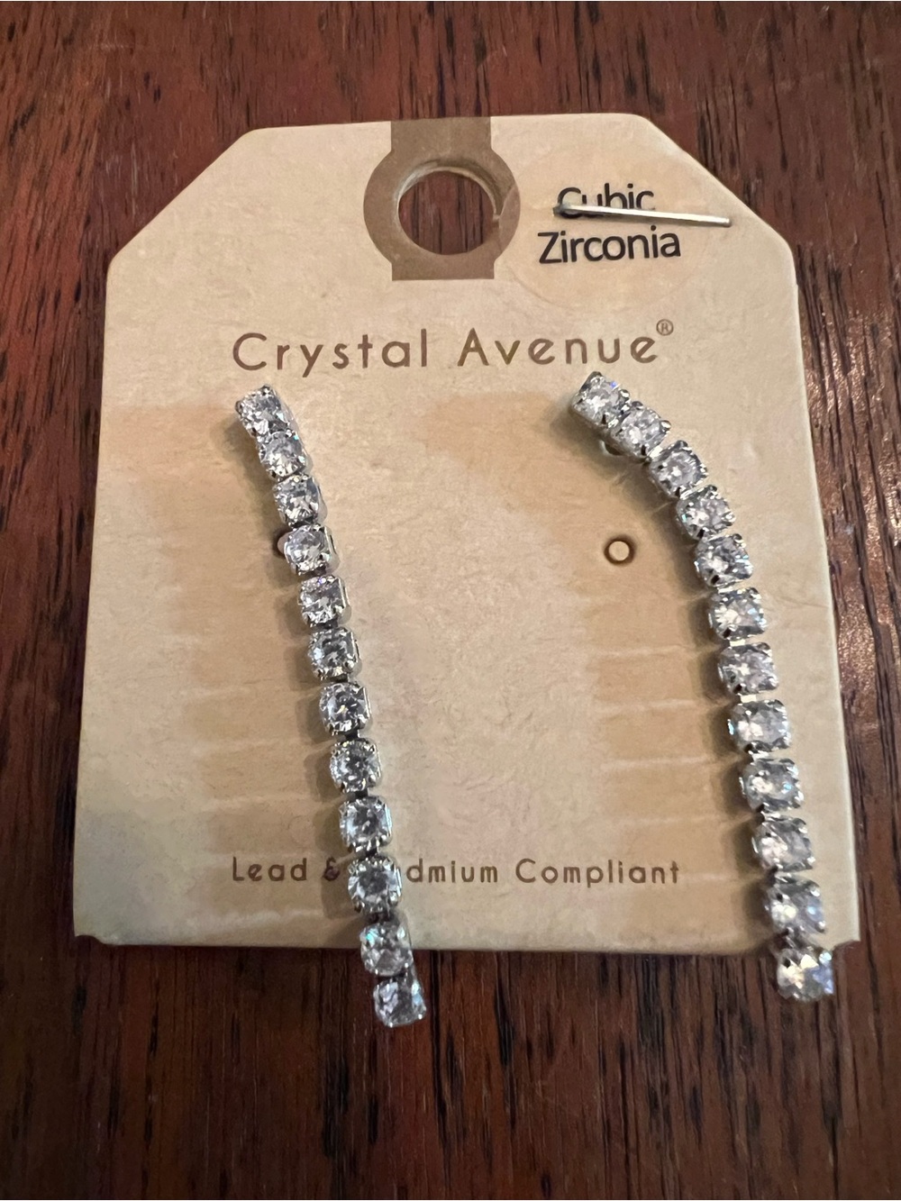 Crystal Avenue Silver-Tone Cubic Zirconia Linear Earrings - Clear